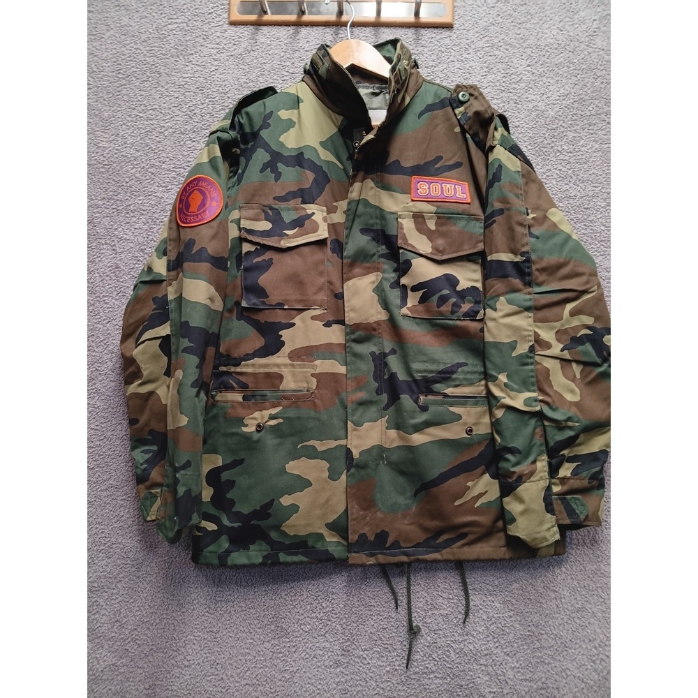 Rothco‎ M-65 Woodland Camo Field Jacket Medium Regular Lined Custom Patches